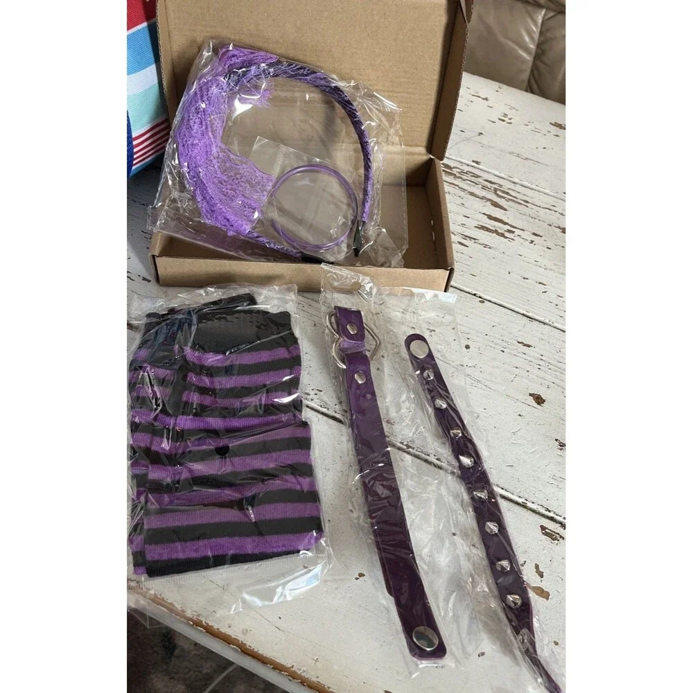 80s Costume Accessories Women Lace Headband Earrings Band Bracelets Socks Purple